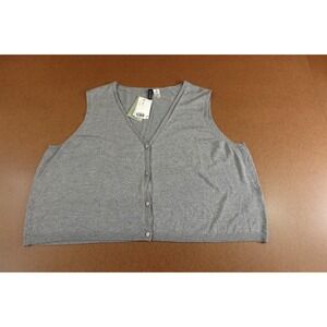H&M Divided Womens XXL Heather Gray Button Front V Neck Sweater Boxy Vest NWT